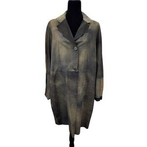 NWT $995 Giorgio Brato Hand Dyed Aged Leather Trench IT 46 Navy Brown